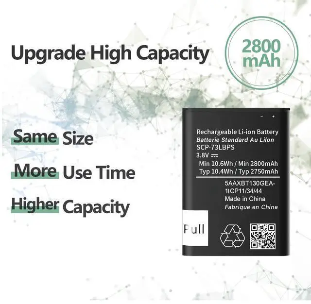 Alt view image 2 of 6 - _Mega Brand SCP-73LBPS Battery,High Capacity Battery for Kyocera DuraXV Extreme E4810 Verizon Flip Phone Battery Replacement 2800mAh 3.8V/10.6Wh