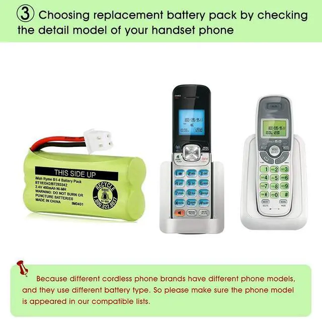 Alt view image 6 of 6 - _Mega Brand BT183342/BT283342 2.4V 400mAh Ni-MH Battery Pack Compatible with AT&T VTech Cordless Phone Batteries BT166342/BT266342 BT162342/BT262342 2SN-AAA40H-S-X2, Pack of 2