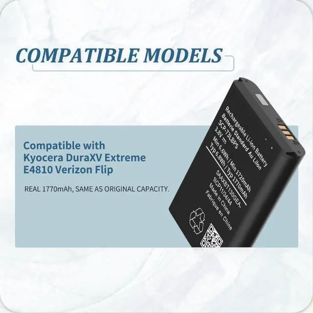 Alt view image 2 of 6 - _Mega Brand SCP-73LBPS Battery,(2025 New Upgraded) 0 Cycle Original Replacement Battery for Kyocera DuraXV Extreme E4810/Kyocera DuraXE Epic E4830 Verizon Flip Phone