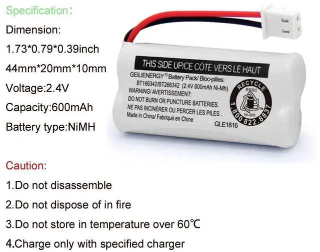 Alt view image 2 of 7 - _Mega Brand BT162342 BT262342 Battery Compatible with BT183342 BT283342 BT166342 BT266342 VTech CS6114 CS6419 CS6719 at&T EL52300 CL80111 Cordless Phone(Pack of 2)