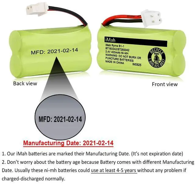 Alt view image 2 of 6 - _Mega Brand BT183342/BT283342 2.4V 400mAh Ni-MH Battery Compatible with AT&T CL82207 EL52100 EL50003 VTech CS6709 CS6609 CS6409 BL102-3 Handset Replace Battery BT166342 BT266342 BT162342 BT262342