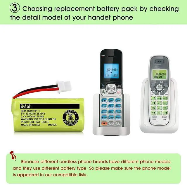 Alt view image 6 of 6 - _Mega Brand BT183342/BT283342 2.4V 400mAh Ni-MH Battery Compatible with AT&T CL82207 EL52100 EL50003 VTech CS6709 CS6609 CS6409 BL102-3 Handset Replace Battery BT166342 BT266342 BT162342 BT262342