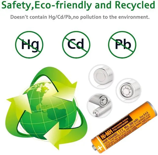 Alt view image 3 of 7 - _Mega Brand 4 Pack NI-MH Rechargeable AAA Batteries 1.2V 550mAh HHR-55AAABU AAA Battery for Panasonic Cordless Phones