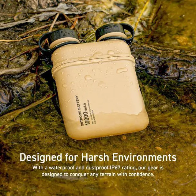Alt view image 4 of 7 - _Mega Brand NESTOUT Rugged Power Bank, 15000mAh Outdoor Charger, 32W USB-C Fast Charging PD, Waterproof IP67, Durable Shockproof, Battery Pack for iPhone Tablet Hiking Travel Camping (Beige, 15000mAh)