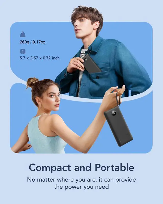 Alt view image 2 of 7 - _Mega Brand Portable Charger with Built in Cables, 10000mAh Travel Essentials Power Bank, 5 Output 2 Input LED Display External Battery Pack Compatible with iPhone,Samsung,Android-Black(1 Pack)