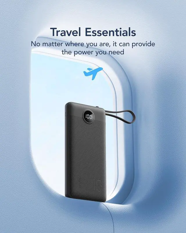 Alt view image 5 of 7 - _Mega Brand Portable Charger with Built in Cables, 10000mAh Travel Essentials Power Bank, 5 Output 2 Input LED Display External Battery Pack Compatible with iPhone,Samsung,Android-Black(1 Pack)