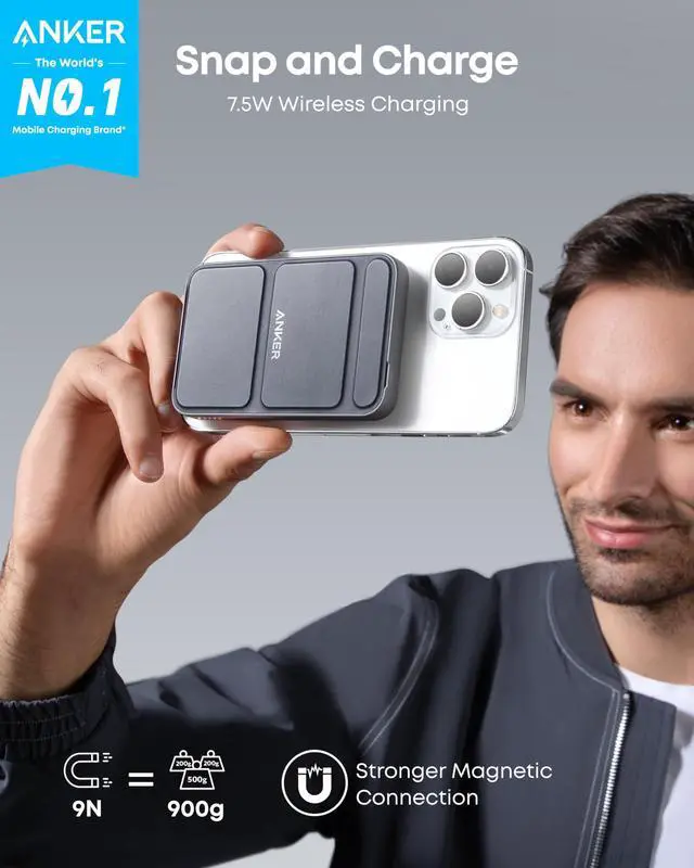 Alt view image 2 of 6 - _Mega Brand 622 Magnetic Battery (MagGo), 5,000mAh Foldable Magnetic Wireless Portable Charger with Stand and USB-C Port (On The Side), Magsafe-Compatible for iPhone 16/15/14/13 Series