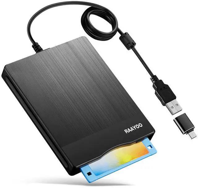 Main image of RAAYOO Floppy Disk Reader 3.5 inch USB A/C Floppy Disk Drive for PC Laptop Computer with Windows 11/10/7/XP, External Portable Floppy Disc Drive (Brushed Striation)
