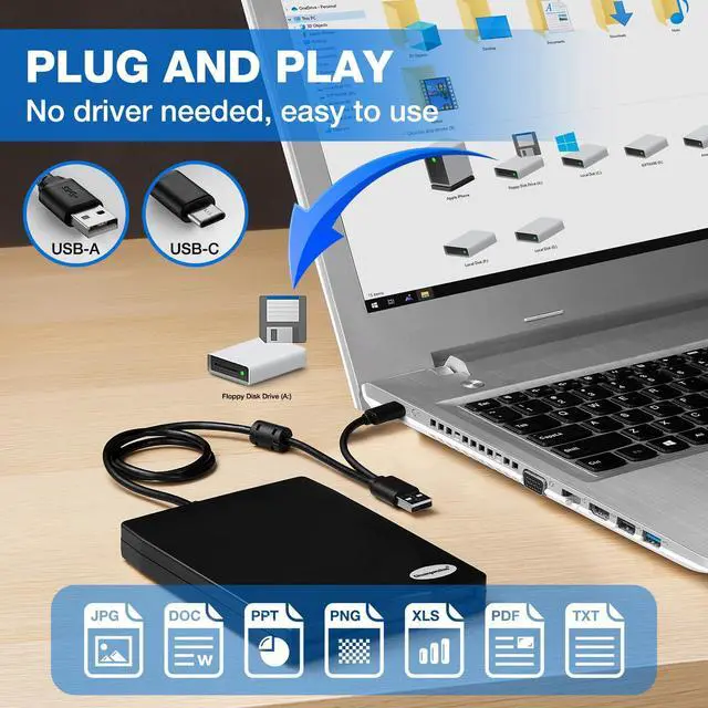 Alt view image 4 of 7 - _Mega Brand Floppy Disk Reader, 3.5 inch External USB Floppy Disk Drive Not Compatible with Mac, Compatible with Windows 11/10/10 Pro/8/7/2000/XP, Black