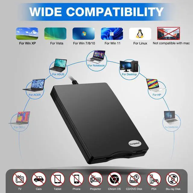 Alt view image 6 of 7 - _Mega Brand Floppy Disk Reader, 3.5 inch External USB Floppy Disk Drive Not Compatible with Mac, Compatible with Windows 11/10/10 Pro/8/7/2000/XP, Black