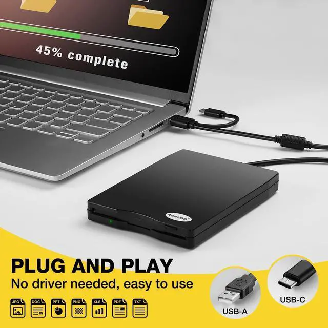 Alt view image 4 of 7 - _Mega Brand Floppy Disk Reader, Dual USB Type A/C Floppy Disk Drive/Player/Converter, External 3.5 inch 1.44 MB Floppy Disc Reader for Windows 11/10/8/7/XP/2000 PC Laptop and Desktop