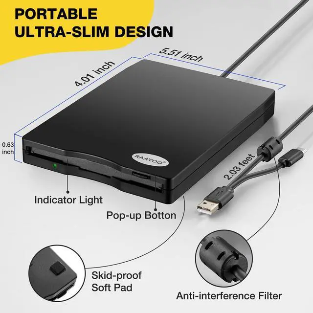 Alt view image 7 of 7 - _Mega Brand Floppy Disk Reader, Dual USB Type A/C Floppy Disk Drive/Player/Converter, External 3.5 inch 1.44 MB Floppy Disc Reader for Windows 11/10/8/7/XP/2000 PC Laptop and Desktop