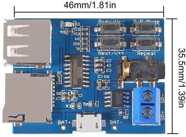 Alt view image 4 of 5 - 5PCS TF Card U Disk Play MP3 Decoder Player Module with Audio Amplifier Audio Decoding Player Module Micro USB 5V Power Supply
