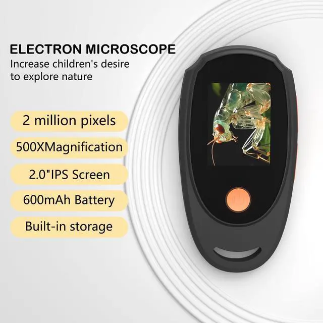 Alt view image 3 of 7 - _Mega Brand Handheld Digital Microscope with 2.0 Inch IPS Color Screen,Portable Magnifying Glass for Kids,500x Magnification,8 Adjustable 3-Level LED Lights,USB Compatible with PC Windows and Mac OS