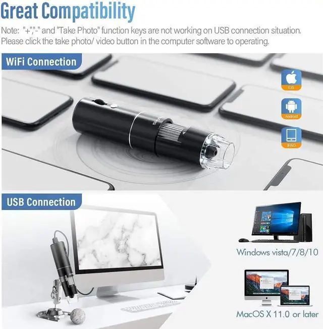 Alt view image 2 of 6 - _Mega Brand Wireless Digital Microscope,50X-1000X Magnification WiFi Portable Handheld Microscopes with Adjustable Stand HD USB Microscope Camera Compatible with iPhone Android Windows Mac Computer