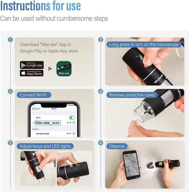 Alt view image 4 of 6 - _Mega Brand Wireless Digital Microscope,50X-1000X Magnification WiFi Portable Handheld Microscopes with Adjustable Stand HD USB Microscope Camera Compatible with iPhone Android Windows Mac Computer