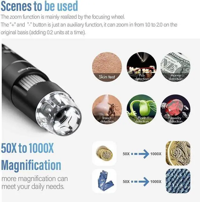 Alt view image 6 of 6 - _Mega Brand Wireless Digital Microscope,50X-1000X Magnification WiFi Portable Handheld Microscopes with Adjustable Stand HD USB Microscope Camera Compatible with iPhone Android Windows Mac Computer