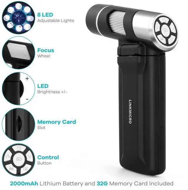 Alt view image 6 of 7 - LM203 Digital Microscope Handheld with 4" Screen, Portable Microscope Camera for Adults, 200X USB Coin Magnifier with 8 LED Lights, Microscope Kit for Kids 8-12, 1080P Photo Video, 32G