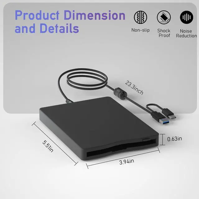 Alt view image 5 of 7 - SOEWIOU 3.5 Floppy Drive USB External, Portable Floppy Disk Reader for Laptop, Plug and Play USB Disk Drive 3.5-inch External, Type C 1.44 MB FDD Drive, Reader for PC Windows 2000/XP/7/8/10/11