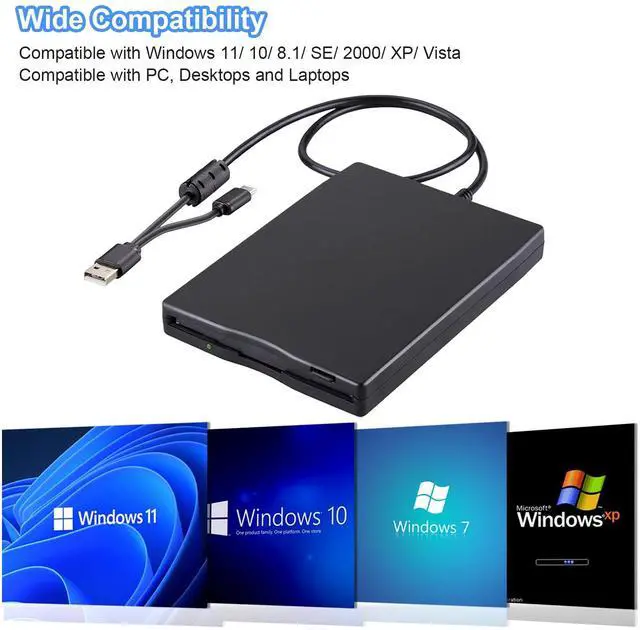 Alt view image 3 of 7 - _Mega Brand Floppy Disk Reader, 3.5 inch External USB & Type-C 1.44MB FDD Floppy Disk Drive for Windows 11/10/8/7/2000/XP, Vista, PC, Laptop and Desktop, Plug and Play, Black