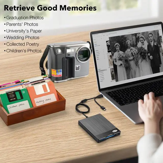 Alt view image 3 of 7 - Floppy Disk Reader 3.5 inch USB Floppy Disk Drive External 3 1/2 Floppy disc Reader Portable Floppy Diskette Drive USB C for PC Laptop Notebook Computer with Windows 11/10(Plane Texture, 3.5 Inch)