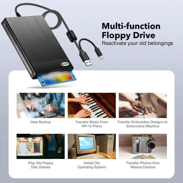 Alt view image 7 of 7 - Floppy Disk Reader 3.5 inch USB Floppy Disk Drive External 3 1/2 Floppy disc Reader Portable Floppy Diskette Drive USB C for PC Laptop Notebook Computer with Windows 11/10(Plane Texture, 3.5 Inch)