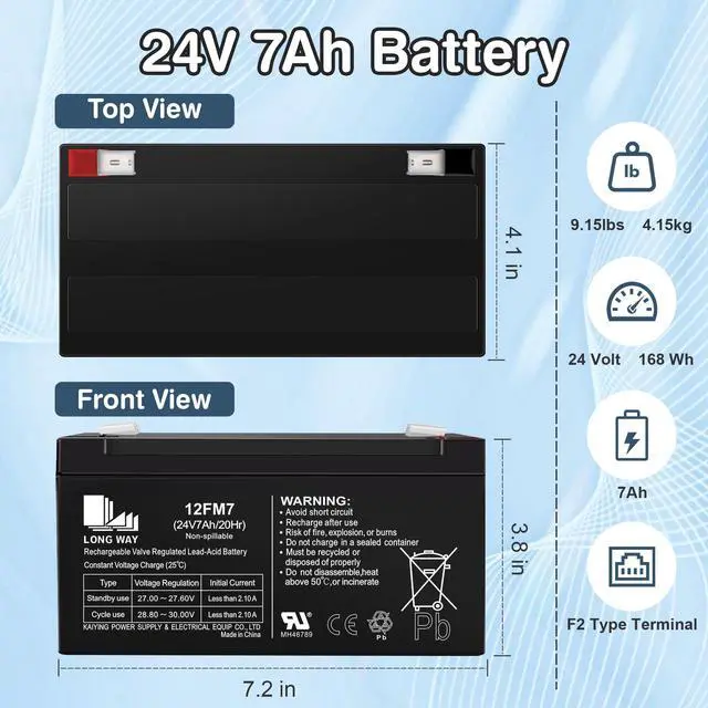 Alt view image 3 of 6 - _Mega Brand 24V 7AH Battery for 24 Volt Ride on Cars Toys, 24V 7Ah Rechargeable Battery, Compatible with 24 Volt Ride-Ons