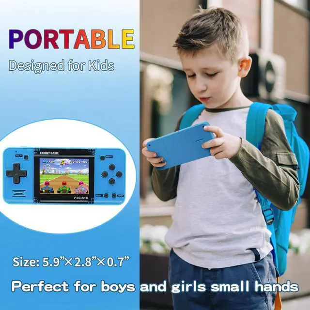Alt view image 4 of 6 - _Mega Brand Handheld Game for Kids -Preloaded 220 Retro Video Games, Portable Gaming Player with Rechargeable Battery 3.0" LCD Screen, Mini Arcade Electronic Toy Gifts for Boys Girls (Blue)