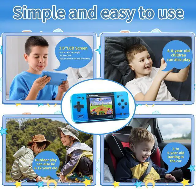 Alt view image 5 of 6 - _Mega Brand Handheld Game for Kids -Preloaded 220 Retro Video Games, Portable Gaming Player with Rechargeable Battery 3.0" LCD Screen, Mini Arcade Electronic Toy Gifts for Boys Girls (Blue)