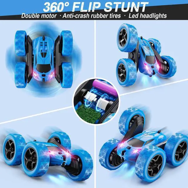 Alt view image 4 of 6 - _Mega Brand Remote Control Car, RC Cars Toys for Kids Ages 6-12, 4WD Stunt Car with LED Lights & 360° Flips, 2.4GHz, Upgraded USB-C Modular Batteries, 8-10 Year Old Boys Birthday Gift 1-Blue