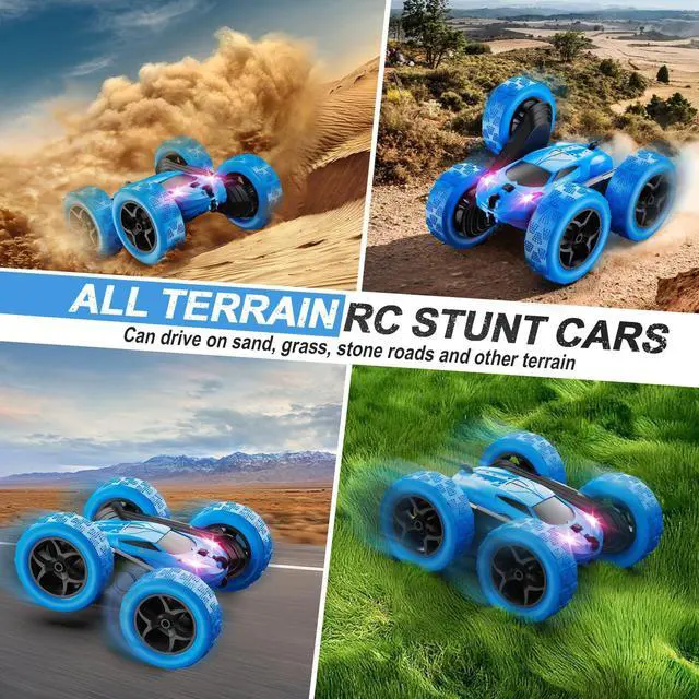 Alt view image 5 of 6 - _Mega Brand Remote Control Car, RC Cars Toys for Kids Ages 6-12, 4WD Stunt Car with LED Lights & 360° Flips, 2.4GHz, Upgraded USB-C Modular Batteries, 8-10 Year Old Boys Birthday Gift 1-Blue