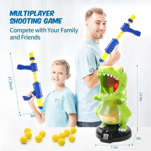 Alt view image 3 of 7 - _Mega Brand Dinosaur Shooting Toys for Boys 5 6 7 8 9 Years Old, Electronic Kids Target Games w/ Air Pump Gun, LCD Score Record, Sound, 24 Foam Balls, Birthday Party Favor,Christmas Gifts for Toddlers