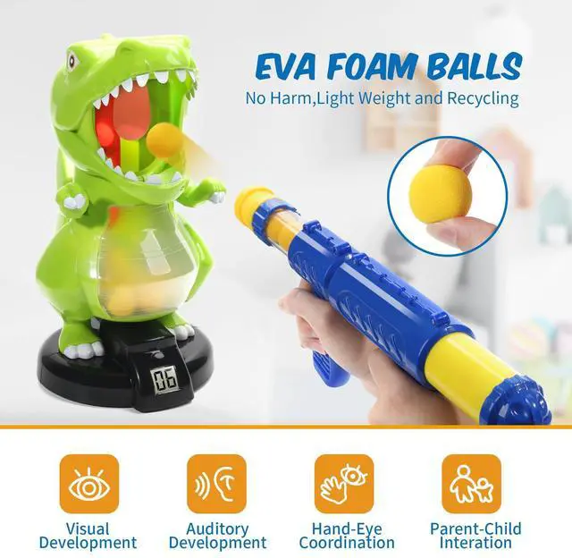 Alt view image 4 of 7 - _Mega Brand Dinosaur Shooting Toys for Boys 5 6 7 8 9 Years Old, Electronic Kids Target Games w/ Air Pump Gun, LCD Score Record, Sound, 24 Foam Balls, Birthday Party Favor,Christmas Gifts for Toddlers