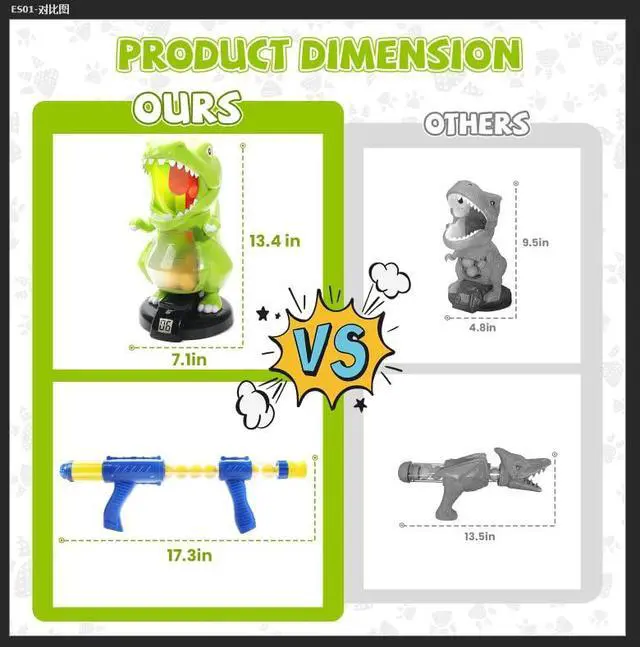 Alt view image 5 of 7 - _Mega Brand Dinosaur Shooting Toys for Boys 5 6 7 8 9 Years Old, Electronic Kids Target Games w/ Air Pump Gun, LCD Score Record, Sound, 24 Foam Balls, Birthday Party Favor,Christmas Gifts for Toddlers