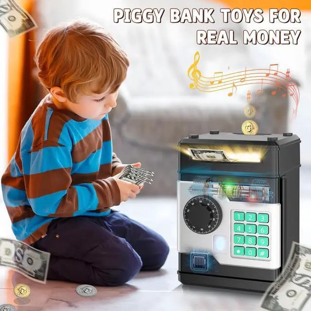 Alt view image 3 of 6 - _Mega Brand Piggy Bank, Automatic Electronic Piggy Bank for Kids Boys Girls with Password and Fingerprint Unlocking Simulation, Money Bank Kids Safe Toys for 3 4 5 6 7 8 9 10 Year Old Boy Girl (Black)