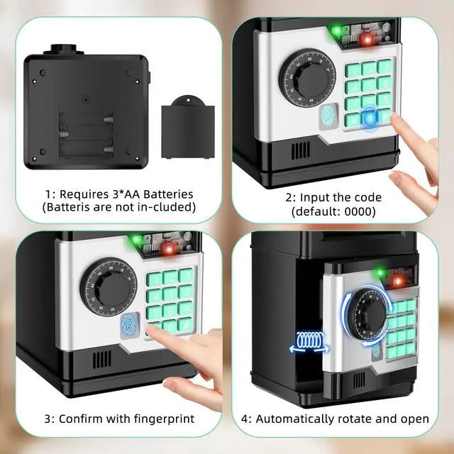Alt view image 4 of 6 - _Mega Brand Piggy Bank, Automatic Electronic Piggy Bank for Kids Boys Girls with Password and Fingerprint Unlocking Simulation, Money Bank Kids Safe Toys for 3 4 5 6 7 8 9 10 Year Old Boy Girl (Black)