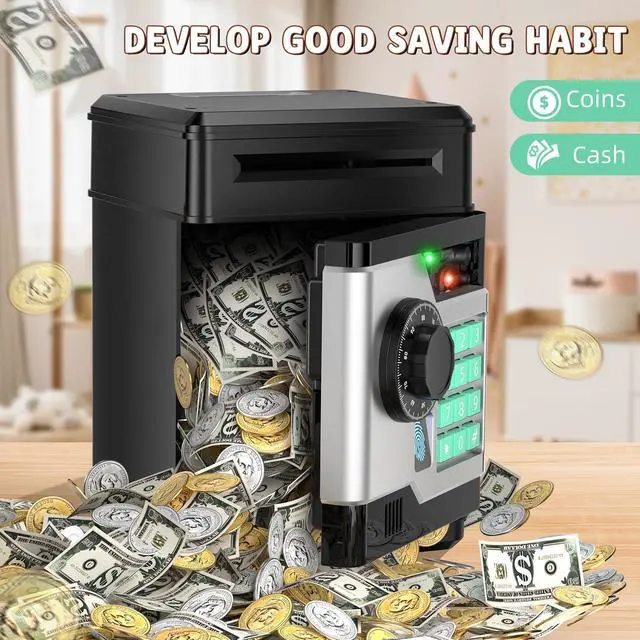 Alt view image 5 of 6 - _Mega Brand Piggy Bank, Automatic Electronic Piggy Bank for Kids Boys Girls with Password and Fingerprint Unlocking Simulation, Money Bank Kids Safe Toys for 3 4 5 6 7 8 9 10 Year Old Boy Girl (Black)
