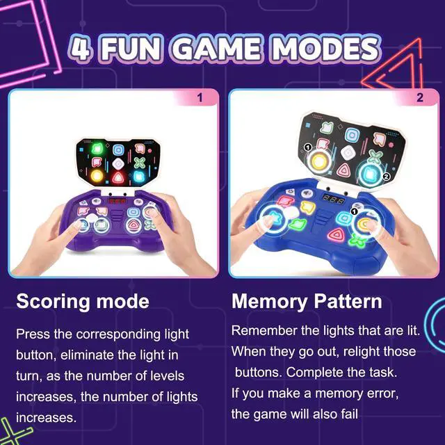 Alt view image 3 of 7 - _Mega Brand Fast Push Puzzle Game for Kids Age 3-12, Light Up Brain & Memory Games Electronic Handheld Pop Fidget Games Toys for Boys Girls Birthday Gifts for 6 7 8 9 10Years Old Kids Teens (Purple)