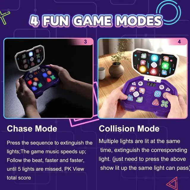 Alt view image 4 of 7 - _Mega Brand Fast Push Puzzle Game for Kids Age 3-12, Light Up Brain & Memory Games Electronic Handheld Pop Fidget Games Toys for Boys Girls Birthday Gifts for 6 7 8 9 10Years Old Kids Teens (Purple)