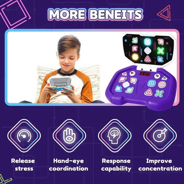 Alt view image 5 of 7 - _Mega Brand Fast Push Puzzle Game for Kids Age 3-12, Light Up Brain & Memory Games Electronic Handheld Pop Fidget Games Toys for Boys Girls Birthday Gifts for 6 7 8 9 10Years Old Kids Teens (Purple)