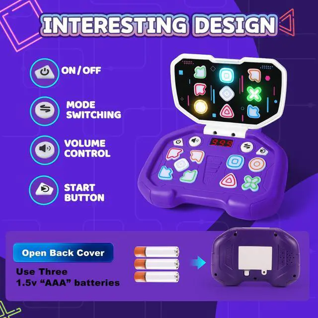 Alt view image 6 of 7 - _Mega Brand Fast Push Puzzle Game for Kids Age 3-12, Light Up Brain & Memory Games Electronic Handheld Pop Fidget Games Toys for Boys Girls Birthday Gifts for 6 7 8 9 10Years Old Kids Teens (Purple)
