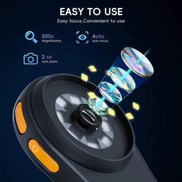 Alt view image 3 of 7 - KEHIPI Macro Handheld Digital Microscope Fixed Focus, 2" IPS Screen 500X Mini Microscope Camera Magnifying Glass, PC Compatible, Portable Pocket Microscopes Fun Gifts for Students