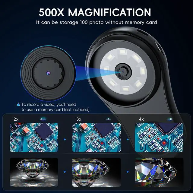 Alt view image 5 of 7 - KEHIPI Macro Handheld Digital Microscope Fixed Focus, 2" IPS Screen 500X Mini Microscope Camera Magnifying Glass, PC Compatible, Portable Pocket Microscopes Fun Gifts for Students