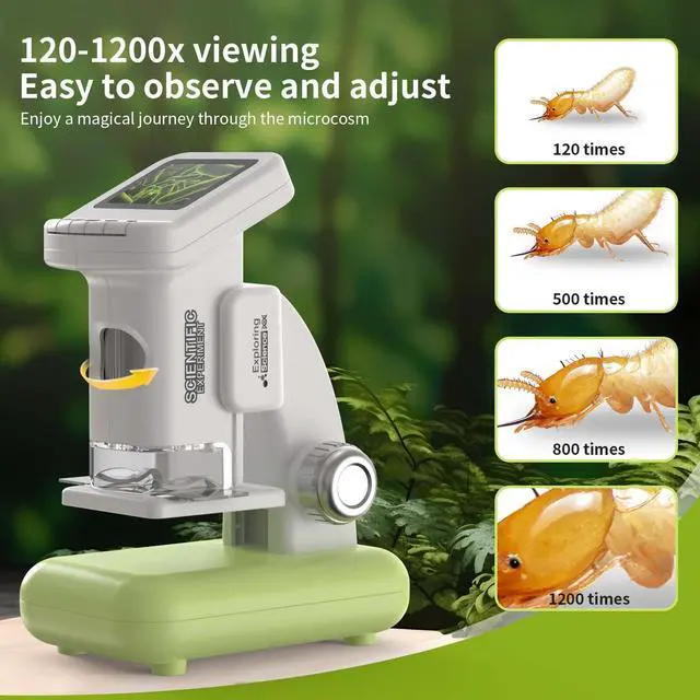 Alt view image 2 of 7 - _Mega Brand 1200X Microscope for Kids with 2 inch Screen STEM Digital Science Kit Rechargeable Handheld Zoom 32GB SD Card Slides Photo and Video Gift for Kids Ages 6 to 12 (Green)