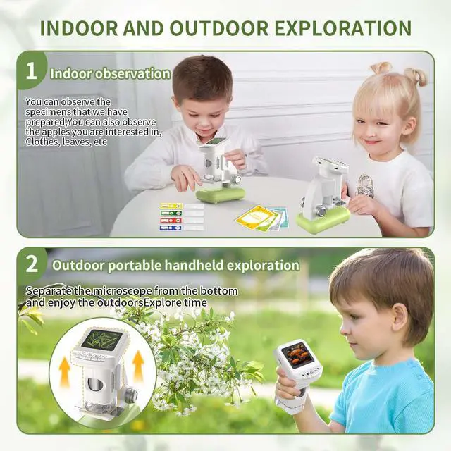 Alt view image 3 of 7 - _Mega Brand 1200X Microscope for Kids with 2 inch Screen STEM Digital Science Kit Rechargeable Handheld Zoom 32GB SD Card Slides Photo and Video Gift for Kids Ages 6 to 12 (Green)