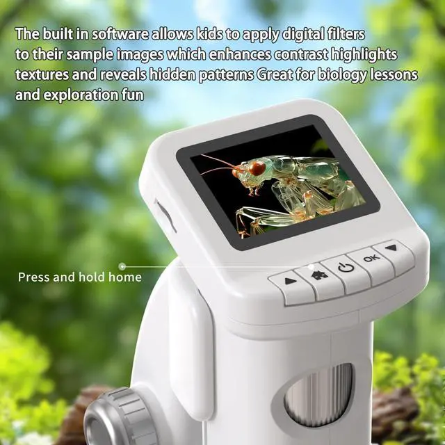 Alt view image 6 of 7 - _Mega Brand 1200X Microscope for Kids with 2 inch Screen STEM Digital Science Kit Rechargeable Handheld Zoom 32GB SD Card Slides Photo and Video Gift for Kids Ages 6 to 12 (Green)