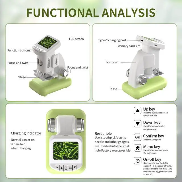 Alt view image 7 of 7 - _Mega Brand 1200X Microscope for Kids with 2 inch Screen STEM Digital Science Kit Rechargeable Handheld Zoom 32GB SD Card Slides Photo and Video Gift for Kids Ages 6 to 12 (Green)