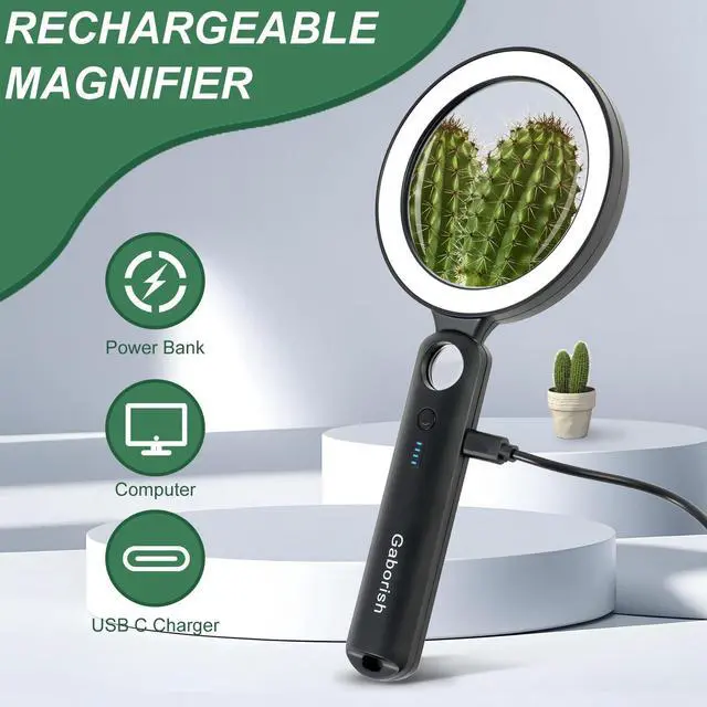 Alt view image 4 of 7 - Glass Magnifying Glass with Light Handheld 10X 30X Magnifier with 36 LEDs, 5 Color Modes Rechargeable Lighted Magnifiers, Gift for Senior Reading, Coin, Stamps, Inspection (White & Black)
