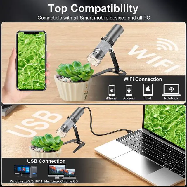 Alt view image 4 of 7 - _Mega Brand 4K HD Wi-Fi Wireless Digital Microscope Camera Magnifier, Compatible for iPhone, iPad, Android Phones and PC