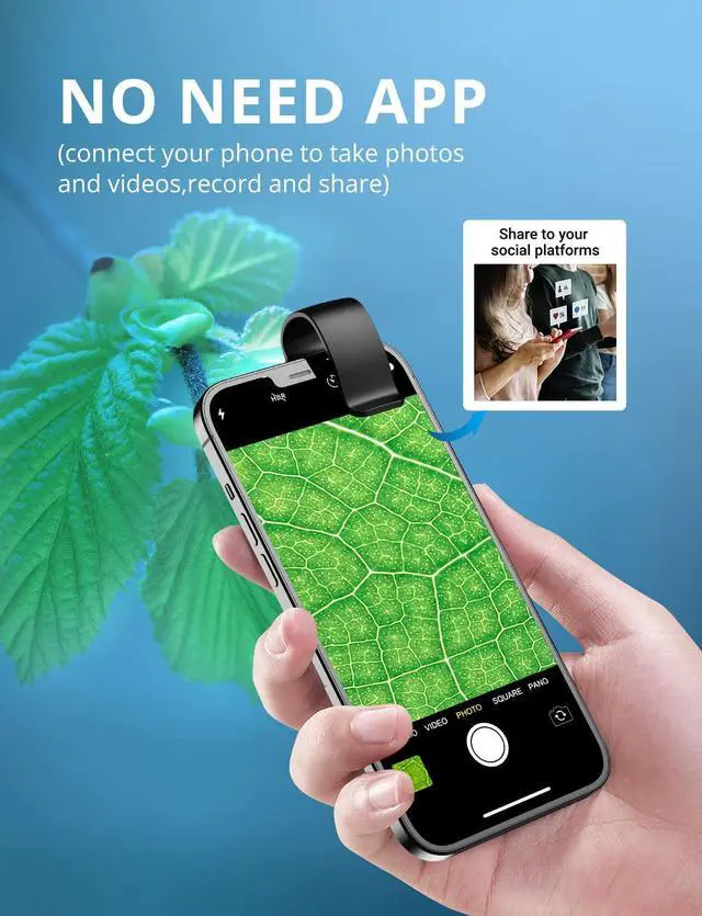 Alt view image 3 of 7 - _Mega Brand 200X Phone Mini Pocket Microscope with LED Light/Universal Clip,Nano Zoom Portable Digital Microscope Camera Attachments for 99% Smartphone, Microworld for Kids Adults(Black 200X with CPL)